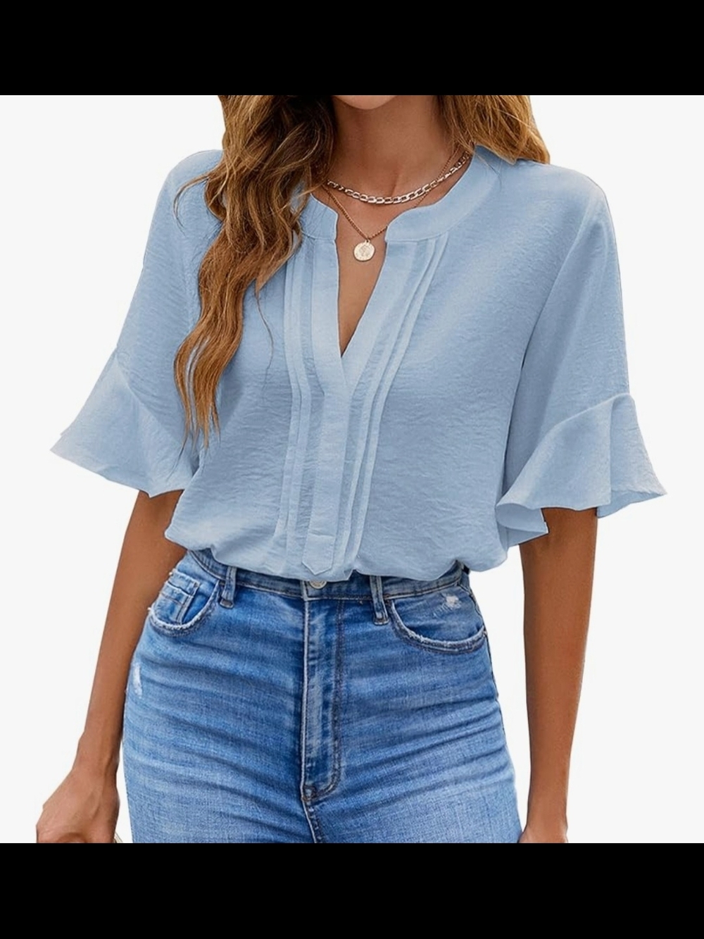 Light Blue Women’s Ruffled Sleeve Blouse
